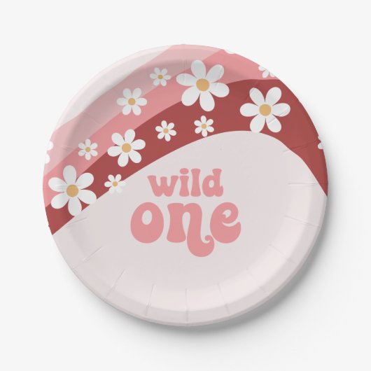 Retro wild een daisy boho floral first verjaardags papieren bordje (Voorkant)