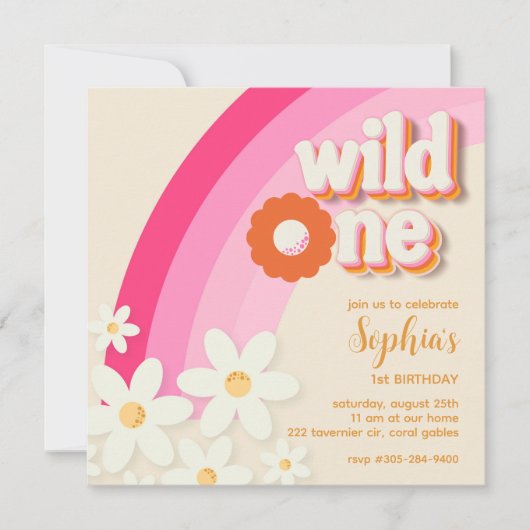 Retro Wild One Daisy Birthday Roze Kaart (Voorkant)