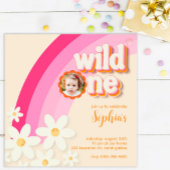 Retro Wild One Daisy Pink Fotouitnodiging | Boho Kaart