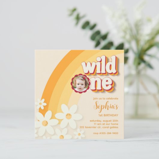 Retro "Wild One" eerste verjaardag foto uitnodigin Kaart (Staand voorkant)