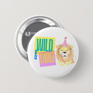 Retro Wild & Three Lion 3e Verjaardag Favoriete Bu Ronde Button 5,7 Cm