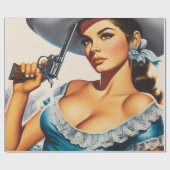 Retro Wild West Pin-up Cadeaupapier (Vlak)
