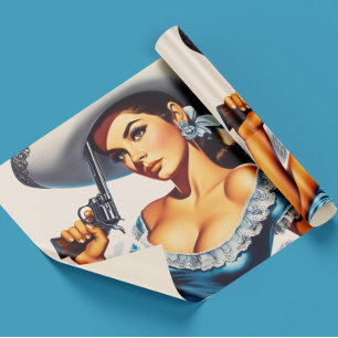 Retro Wild West Pin-up Cadeaupapier