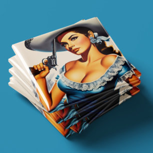 Retro Wild West Pin-up Magneet