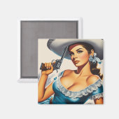 Retro Wild West Pin-up Magneet (Voorkant / Achterkant)