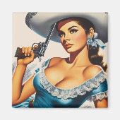 Retro Wild West Pin-up Magneet (Voorkant)