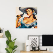Retro Wild West Pin-up Poster (Thuiskantoor)