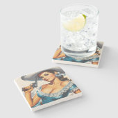 Retro Wild West Pin-up Stenen Onderzetter (Zijkant)