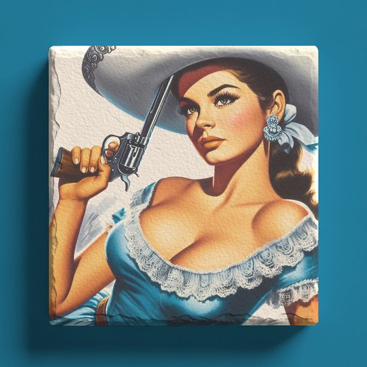 Retro Wild West Pin-up Stenen Onderzetter