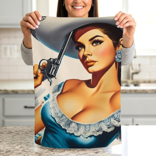 Retro Wild West Pin-up Theedoek