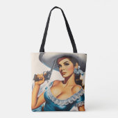 Retro Wild West Pin-up Tote Bag (Achterkant)