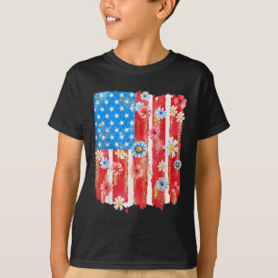 Retro Wilde Bloem Amerikaanse Vlag Vrouwen 4 Juli T-shirt