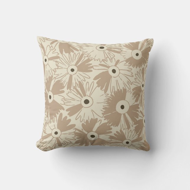 Retro Wilde Bloem & Diamant Grid Omkeerbare Aardse Kussen (Voorkant)