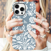 Retro Wilde Bloem Dusty Blauwe Bloem Initialen Case-Mate iPhone Case