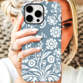 Retro Wilde Bloem Dusty Blauwe Bloem Initialen Case-Mate iPhone Case