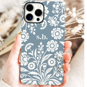 Retro Wilde Bloem Dusty Blauwe Bloem Initialen Case-Mate iPhone Case