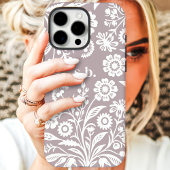 Retro Wilde Bloem Dusty Paarse Bloemstuk Initiaal Case-Mate iPhone Case