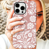 Retro Wilde Bloem Dusty Roze Bloemstuk Initiaal Case-Mate iPhone Case