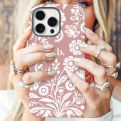 Retro Wilde Bloem Dusty Roze Bloemstuk Initiaal Case-Mate iPhone Case
