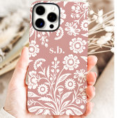 Retro Wilde Bloem Dusty Roze Bloemstuk Initiaal Case-Mate iPhone Case