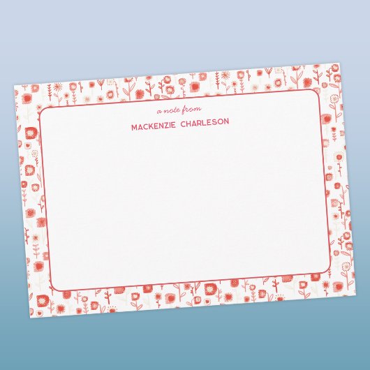 Retro Wilde Bloem Fun Roze Persoonlijk Notitiekaartje
