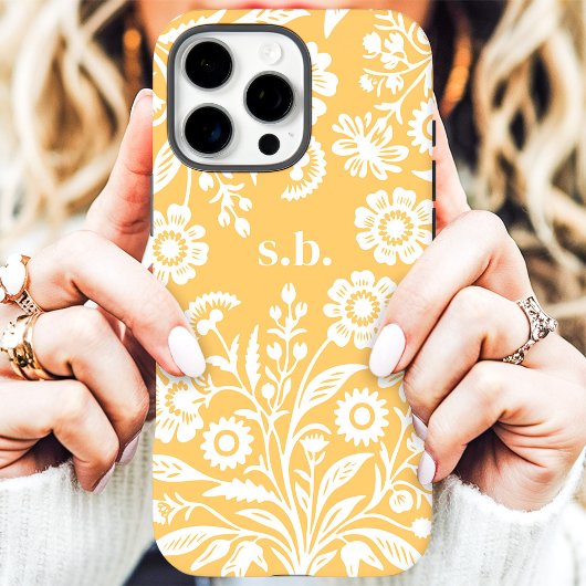 Retro Wilde Bloem Geel Bloemmotief Initiaalmonogra Case-Mate iPhone Case