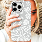 Retro Wilde Bloem Grijs Bloemmotief Initiaal Case-Mate iPhone Case