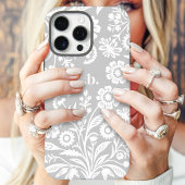 Retro Wilde Bloem Grijs Bloemmotief Initiaal Case-Mate iPhone Case