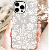 Retro Wilde Bloem Grijs Bloemmotief Initiaal Case-Mate iPhone Case