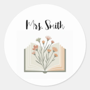 Retro wilde bloem leraar bibliotheek ronde sticker