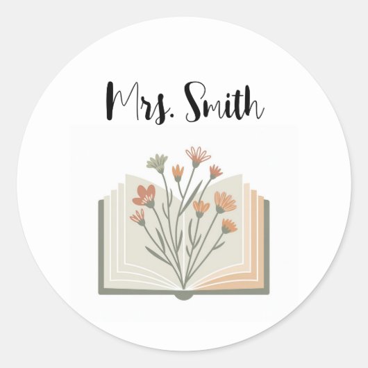 Retro wilde bloem leraar bibliotheek ronde sticker (Voorkant)