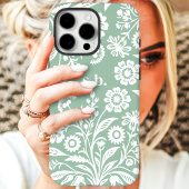 Retro Wilde Bloem Mintgroene Bloemige Monogram Case-Mate iPhone Case