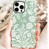 Retro Wilde Bloem Mintgroene Bloemige Monogram Case-Mate iPhone Case