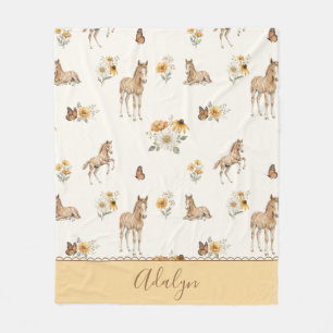 Retro wilde bloem paard- en vlinderpatroon fleece deken