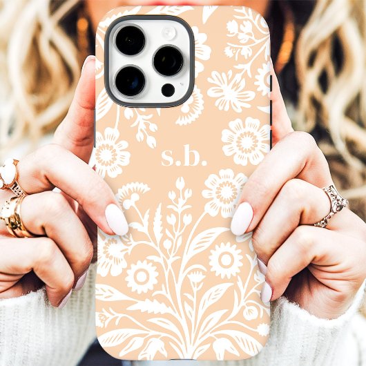 Retro Wilde Bloem Perzik Bloemstuk Initiaal Case-Mate iPhone Case