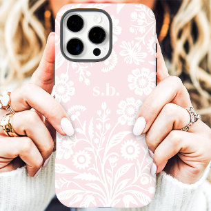 Retro Wilde Bloem Roze Bloemstuk Initiaal iPhone 16 Pro Max Hoesje