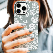 Retro Wilde Bloem Salie Groene Bloemige Monogram Case-Mate iPhone Case