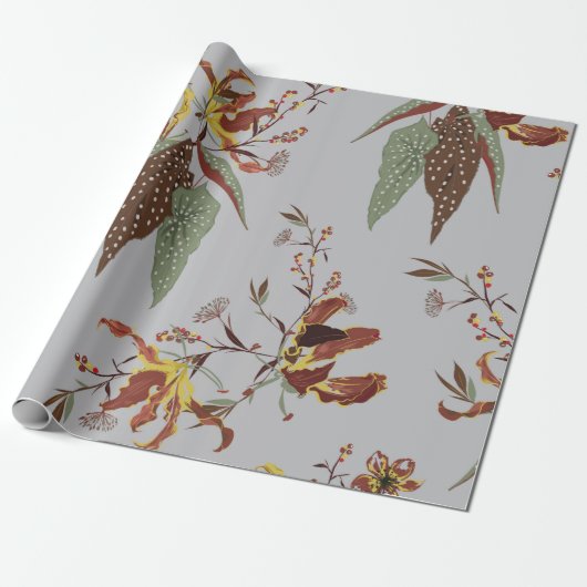 Retro wilde bloem stemming, botanische planten cadeaupapier (Uitgerold)