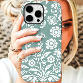Retro Wilde Bloem Stof Teal Bloem Initialen Case-Mate iPhone Case