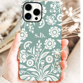 Retro Wilde Bloem Stof Teal Bloem Initialen Case-Mate iPhone Case