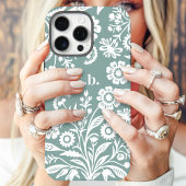 Retro Wilde Bloem Stof Teal Bloem Initialen Case-Mate iPhone Case