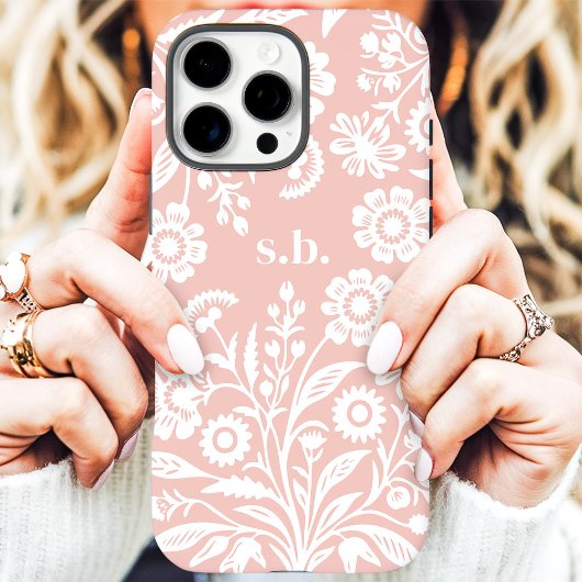 Retro Wilde Bloem Zachte Koraal Bloem Initialen Case-Mate iPhone Case