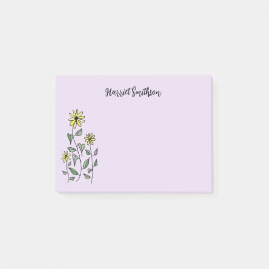 Retro Wilde Bloemen Gepersonaliseerde Lila Lavende Post-it® Notes (Voorkant)