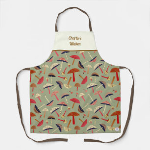 Retro wilde paddenstoelen Schattige grillige botan Schort