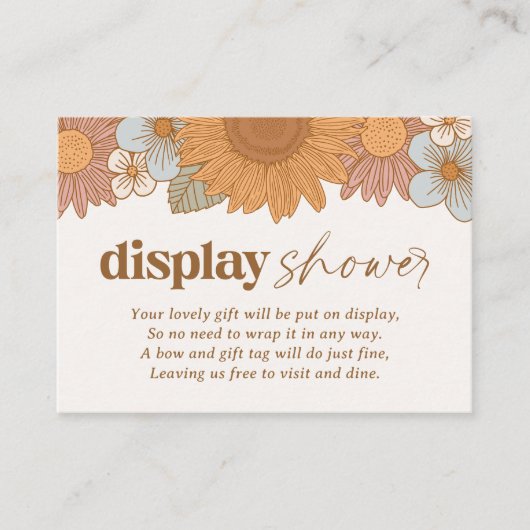 Retro Wildflowe Baby shower Display Douche Informatiekaartje (Voorkant)