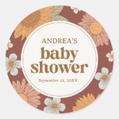 Retro Wildflowe-Baby shower Ronde Sticker (Voorkant)