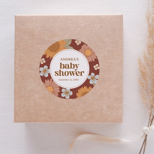 Retro Wildflowe-Baby shower Ronde Sticker