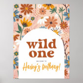 Retro Wildflower 1e Verjaardagsfeest Welkomstbord Poster (Voorkant)