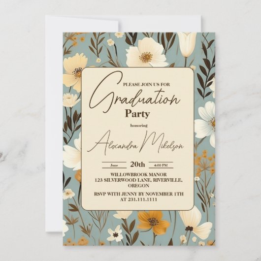 Retro Wildflower 2024 Afstudeerfeest Kaart (Voorkant)