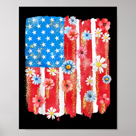 Retro Wildflower American Flag Women 4th Of July P Poster (Voorkant)